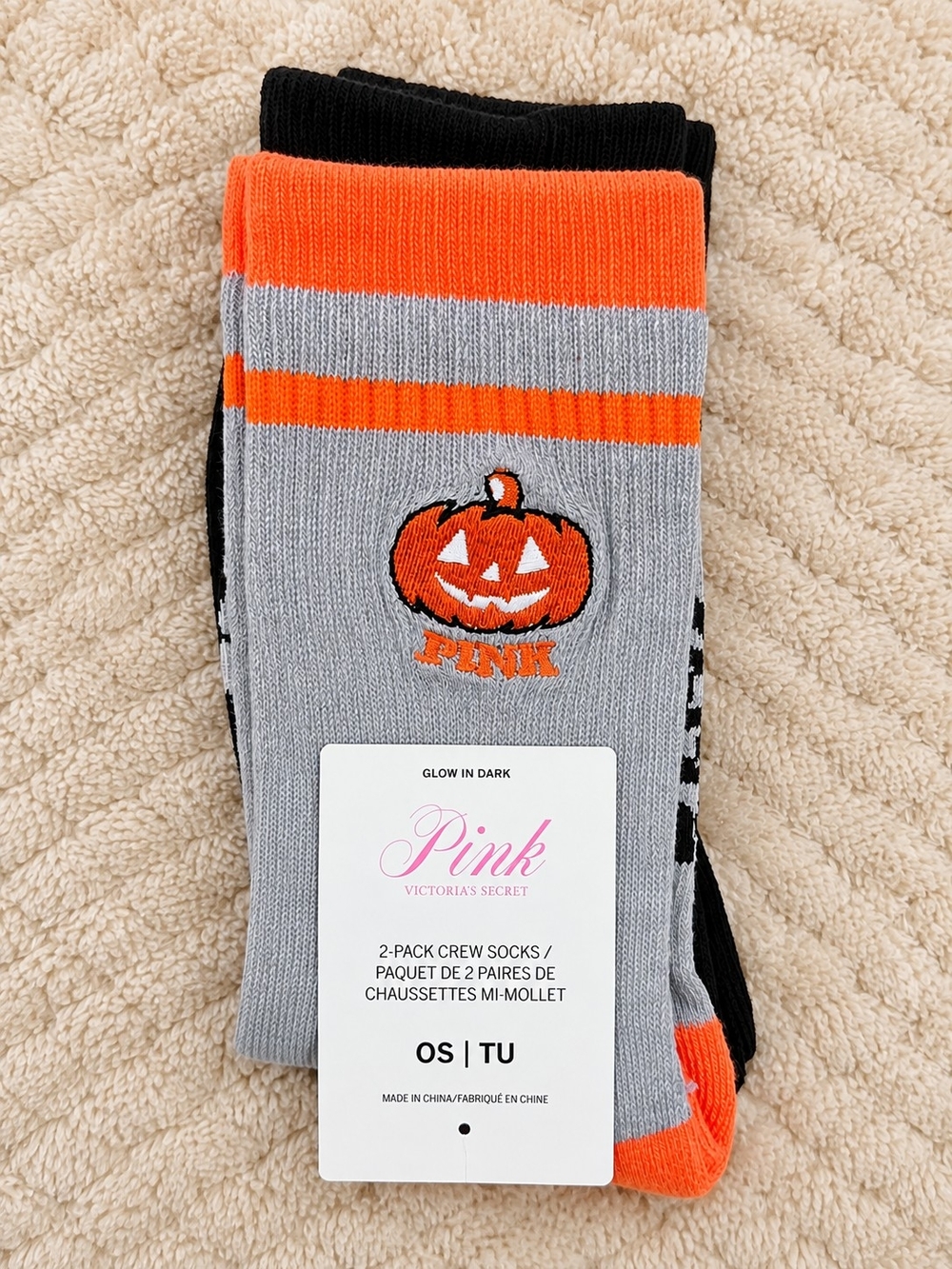 Victoria’s Secret PINK Halloween Glow in Dark Crew Socks 2 Pack NWT
